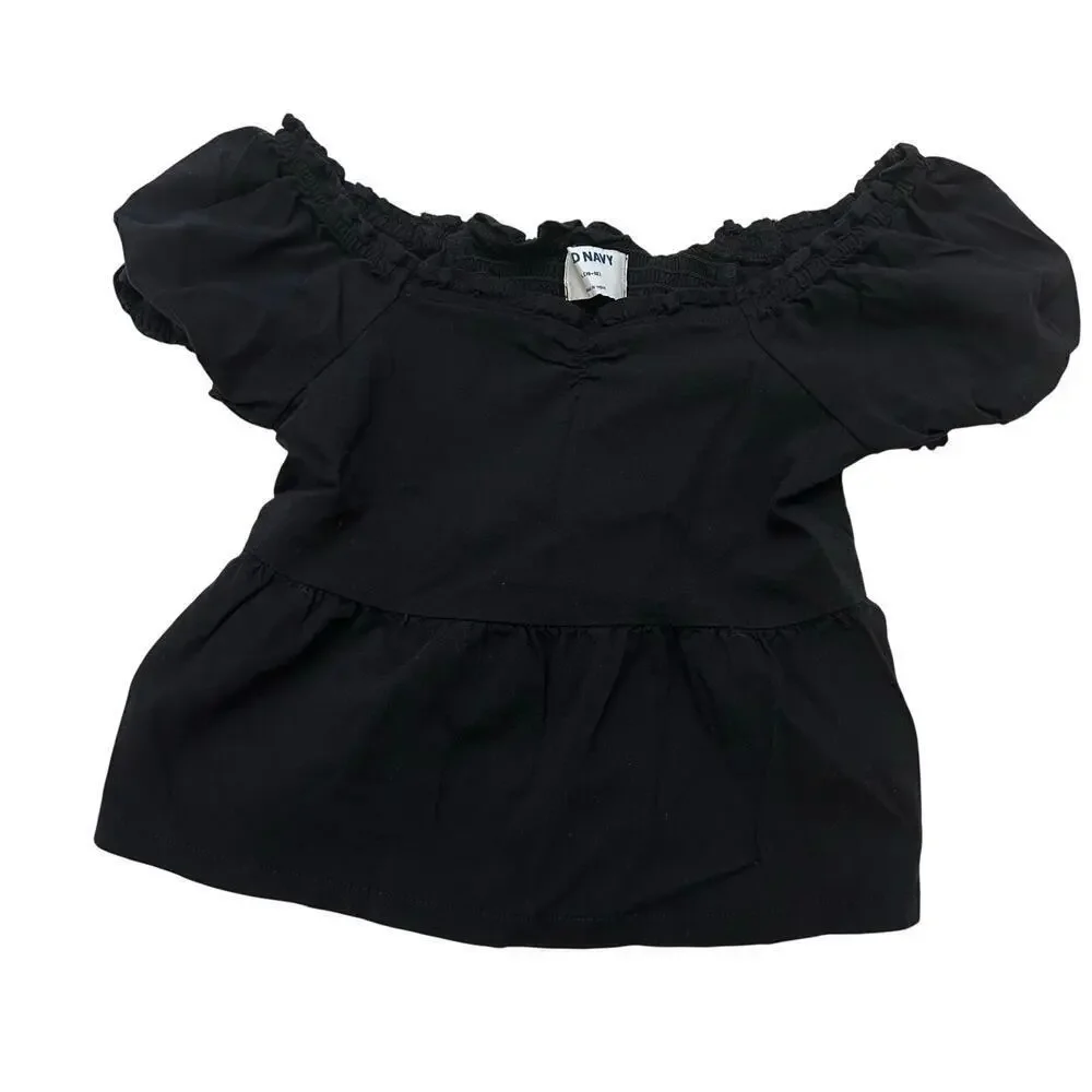 Old Navy Black Top sz L (10-12) Puff Short Sleeves Babydoll Top